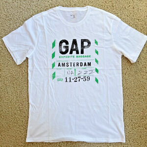 Gap Graphic Tee Amsterdam Travel Y2K White Cotton Medium Streetwear